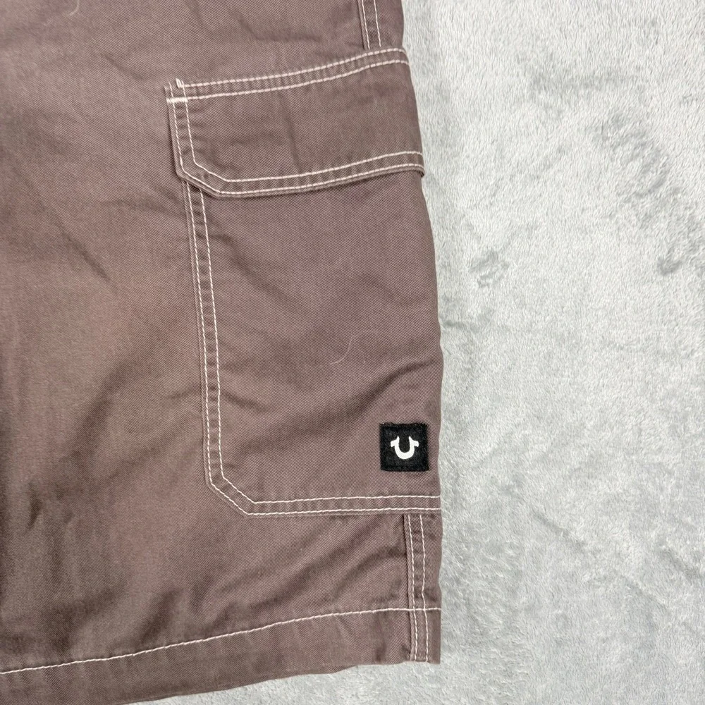 True Religion Mens 36 Cargo Shorts Brown Contrast Stitch Horseshoe Relaxed Fit